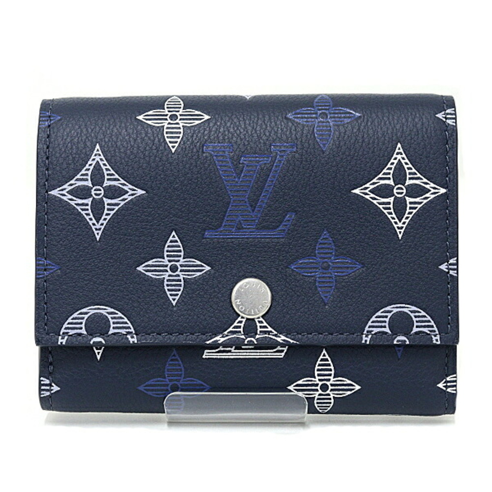 Louis Vuitton Victor Wallet Tri-fold Monogram Shadow M29130 Navy Blue
